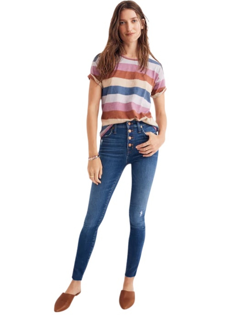 MADEWELL “10” HIGH-RISE SKINNY” Jeans w/Frayed Hem in “HANNA”, Size 32T